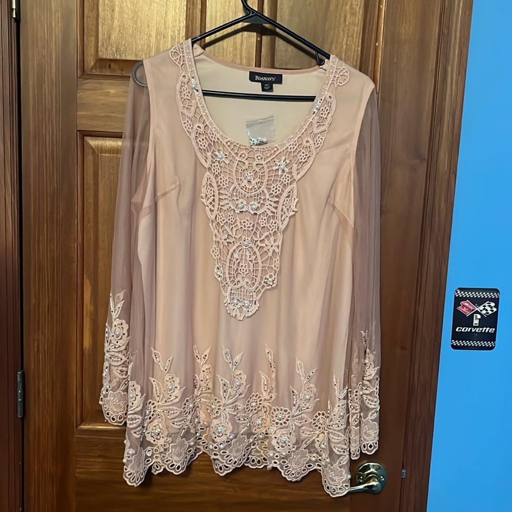 Pink Flowy Blouse with Pearls